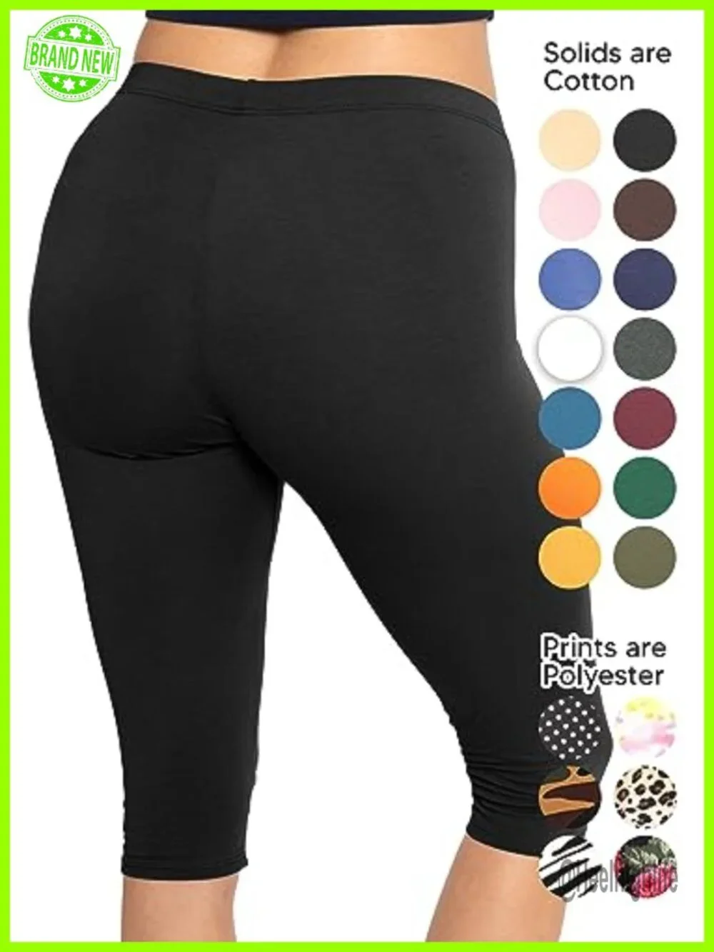 Cotton Spandex Capri Leggings Knee Length Plus Size High Waist